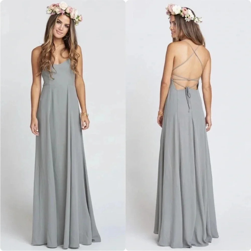 Show Me Your Mumu Godshaw Goddess Gown Soft Charcoal Dress Bridesmaid Size L